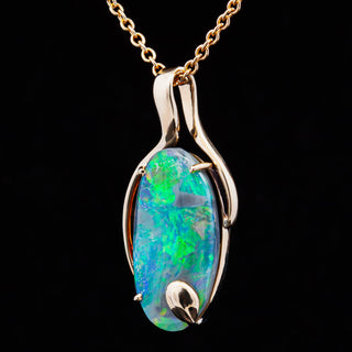 Obelia | Blue-Green-Orange Australian Semi-Black Opal Necklace