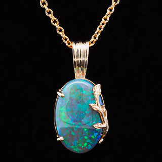 Eden | Blue-Green Australian Semi-Black Opal & Leaf Necklace