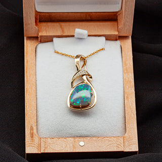 Beverly | Blue-Green Australian Semi-Black Opal Necklace