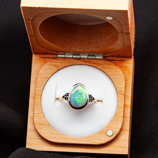 Keeda | Australian Semi-Black Crystal Opal & Sapphire Ring