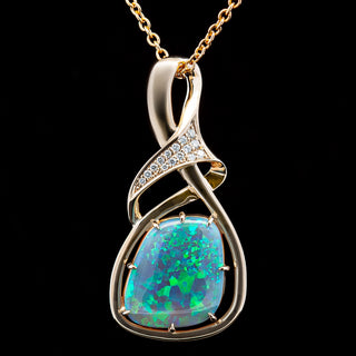 Beverly | Blue-Green Australian Semi-Black Opal Necklace