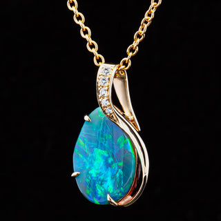 Riley | Blue-Green Australian Semi-Black Opal Necklace
