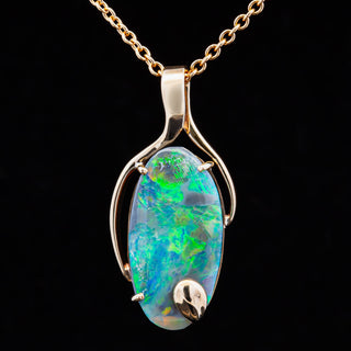 Obelia | Blue-Green-Orange Australian Semi-Black Opal Necklace