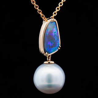 Jolie | Blue-Green-Purple Australian Crystal Opal & South Sea Pearl Necklace