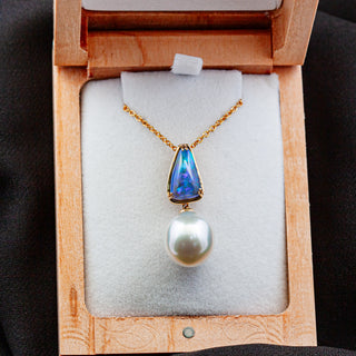 Jolie | Blue-Purple Australian Crystal Opal & South Sea Pearl Necklace