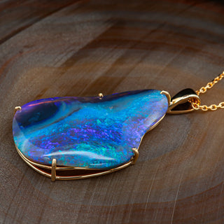 Blue-Purple Australian Fossil Opal Pendant in Yellow Gold by World Treasure Designs