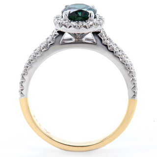 Blue Teal Australian Sapphire Ring French Pave Diamonds in White & Yellow Gold by World Treasure Designs