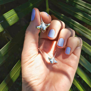 Cute Manta Ray Earrings in Sterling Silver by World Treasure Designs