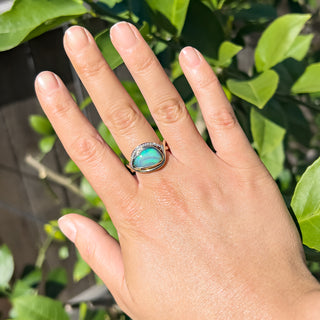 Diamond and Australian Teal Black Opal Ring in White and Yellow Gold by World Treasure Designs