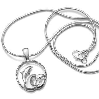 Sterling Silver Mother and Baby Dolphin Necklace by World Treasure