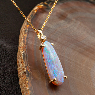 Talia | Elongated Australian Blue-Green Black Opal Pendant
