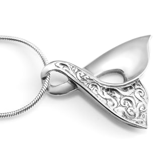 Carved Fluke Humpback Whale Tail Necklace Eternity Engraved in Sterling Silver by World Treasure Designs