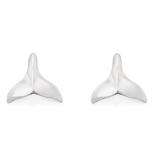 Fluke Whale Tail Stud Earrings in Sterling Silver by World Treasure Designs