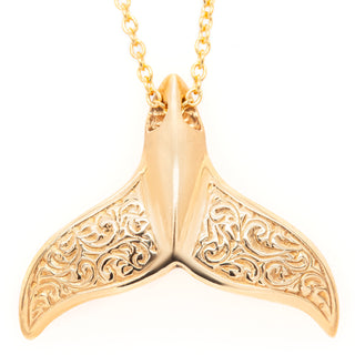 Gold Engraved Whale Tail Necklace Ocean Jewellery by World Treasure Designs