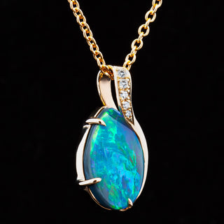Riley | Blue-Green Australian Semi-Black Opal Necklace