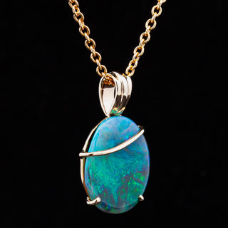 Mikaela | Blue-Green Australian Semi-Black Opal Necklace