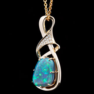 Beverly | Blue-Green Australian Semi-Black Opal Necklace