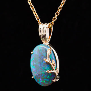 Eden | Blue-Green Australian Semi-Black Opal & Leaf Necklace