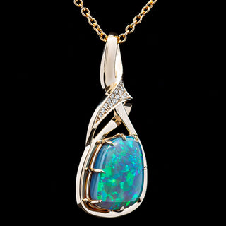 Beverly | Blue-Green Australian Semi-Black Opal Necklace