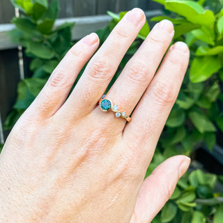 Green-Blue Parti Sapphire Ring with Diamonds Contemporary Design in Yellow Gold by World Treasure Designs
