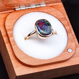 Miriam | Aqua-Purple Australian Boulder Opal Ring