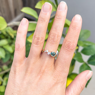Green Parti Sapphire Ring on Wavy Band with Diamonds in Yellow Gold by World Treasure Designs