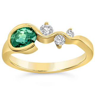 Australian Green Parti Sapphire Ring with Diamonds in Yellow Gold by World Treasure Designs