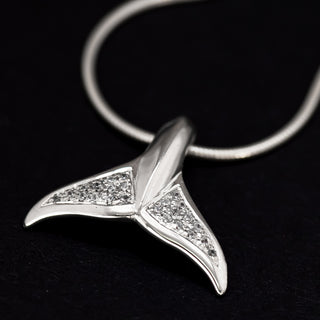 Jeweled Whale Tail Necklace in Sterling Silver by World Treasure Designs