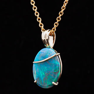 Mikaela | Blue-Green Australian Semi-Black Opal Necklace