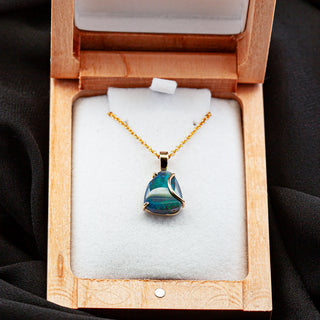 Hadley | Blue-Green Australian Semi-Black Opal Necklace