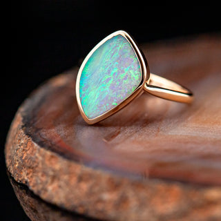 Multicoloured Australian Crystal Opal Bezel Set Ring in Yellow Gold by World Treasure Designs