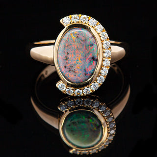 Scarlett | Multicoloured Australian Semi-Black Opal Ring