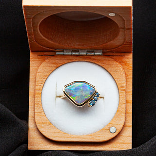 Lois | Multicoloured Australian Semi-Black Opal & Sapphire Ring
