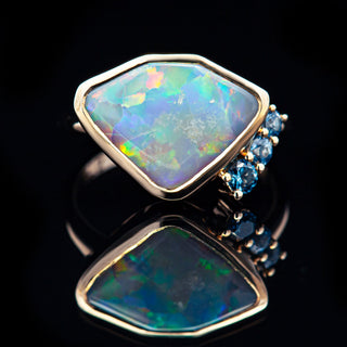 Lois | Multicoloured Australian Semi-Black Opal & Sapphire Ring