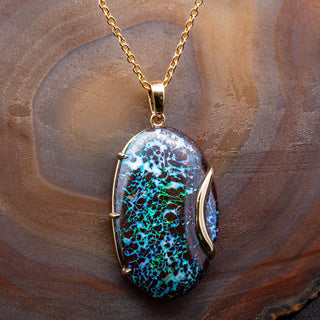 Multicoloured Australian Yowah Boulder Opal Necklace in Yellow Gold by World Treasure Designs
