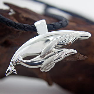 Mother and Calf Humpback Whale Necklace in Sterling Silver by World Treasure Designs