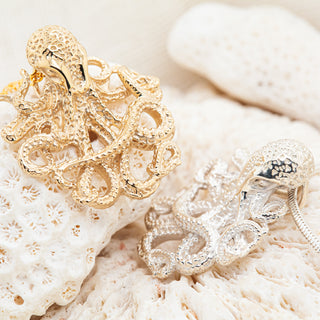 Octopus Necklace in Sterling Silver and Yellow Gold by World Treasure Designs