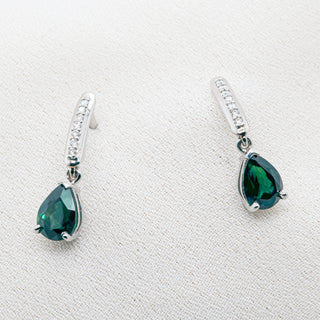 Pear Cut Australian Teal-Blue Parti Sapphire Earrings with Diamonds in White Gold by World Treasure Designs