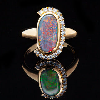 Scarlett | Pink Australian Semi-Black Opal Ring