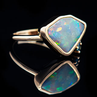 Lois | Multicoloured Australian Semi-Black Opal & Sapphire Ring