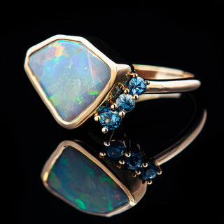 Lois | Multicoloured Australian Semi-Black Opal & Sapphire Ring