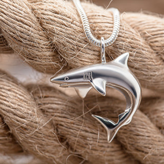Reef Shark Pendant Necklace in Silver by World Treasure Designs