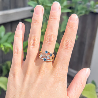Sapphire and Diamond Dress Ring Woven Band in Yellow Gold by World Treasure Designs