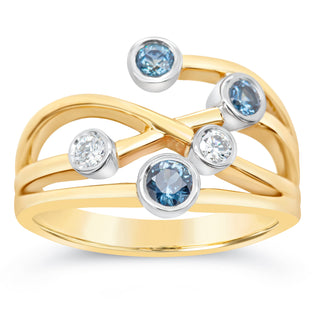 Sapphire and Diamond Woven Dress Ring in Yellow Gold by World Treasure Designs