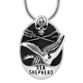 Sea Shepherd Pendant with Humpback Whale on the Front with Scull in Sterling Silver by World Treasure Designs