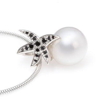 Sea Star Pearl Necklace in Silver with Black Diamonds by World Treasure Designs