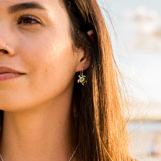 Sea Turtle Gemstone Earrings in Sterling Silver by World Treasure Designs