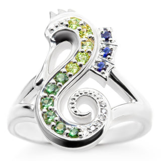 Seahorse Ring with Sapphires and Diamonds in Sterling Silver by World Treasure Designs