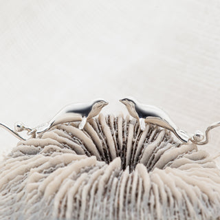 Seal Earrings basking on coral rock in Sterling Silver by World Treasure Designs