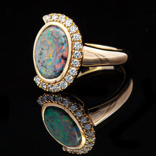 Scarlett | Multicoloured Australian Semi-Black Opal Ring